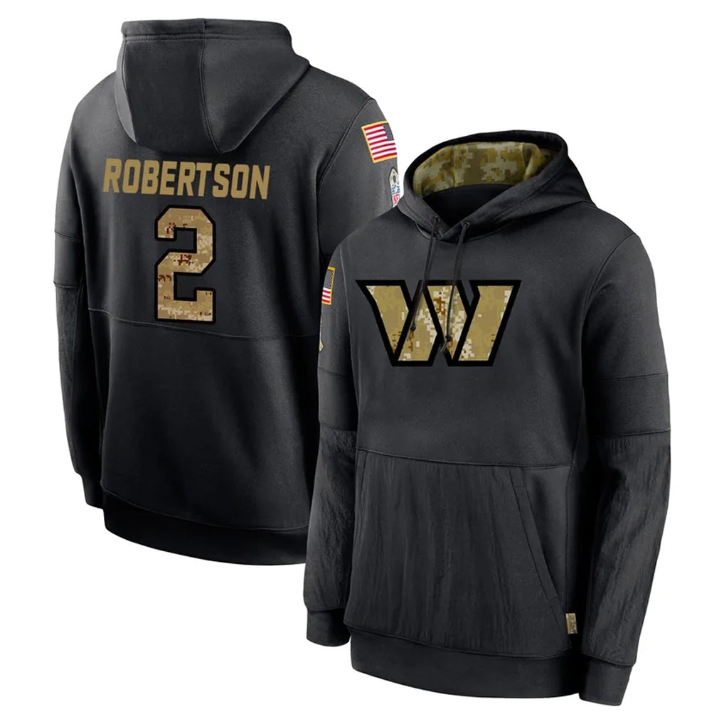 W.Commanders #2 Amik Robertson Player Black Salute to Service Performance Pullover Hoodies Home Game BALCE Stitched Jerseys