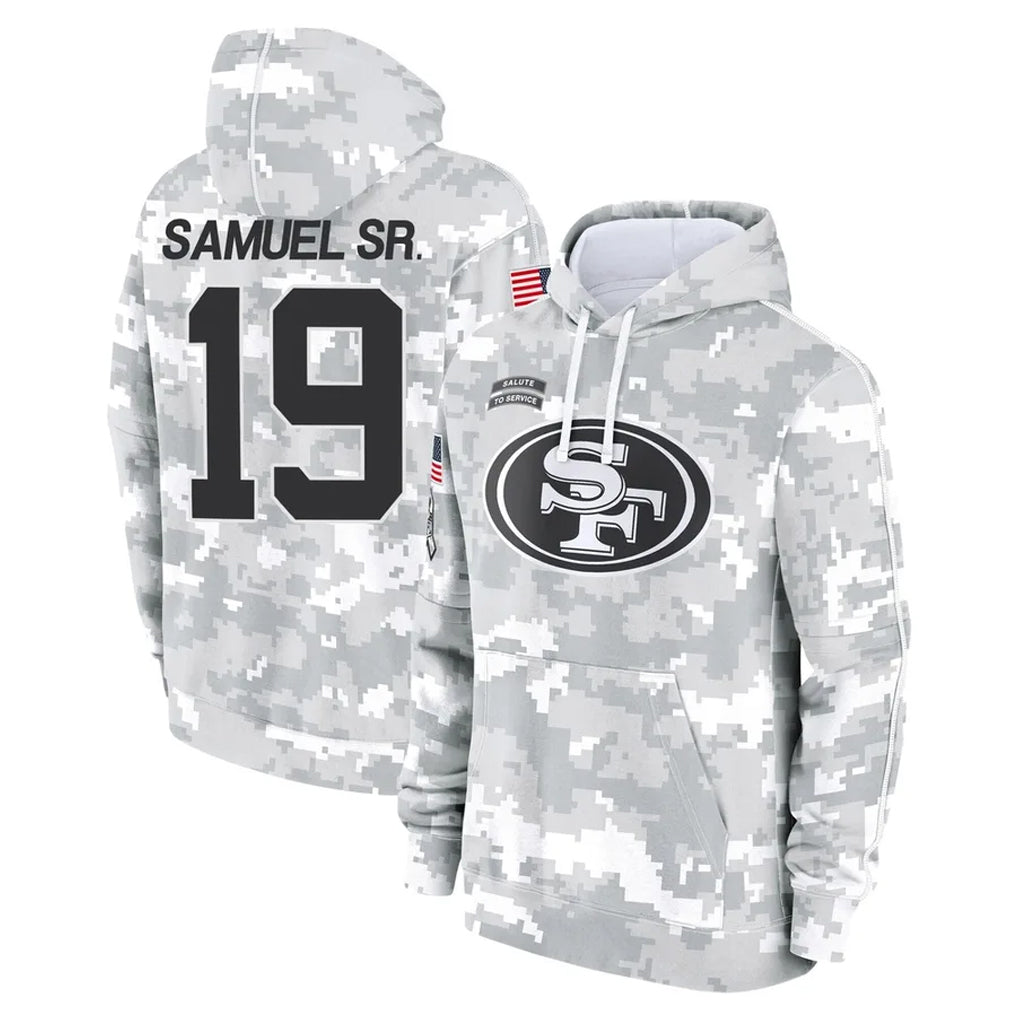 SF.49ers #19 Deebo Samuel Sr. Player Arctic Camo Limited Salute to Service Pullover Hoodies Game BALCE Stitched Jerseys