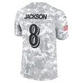 B.Ravens #8 Lamar Jackson Player Arctic Camo Salute to Service Limited BALCE Stitched Jerseys