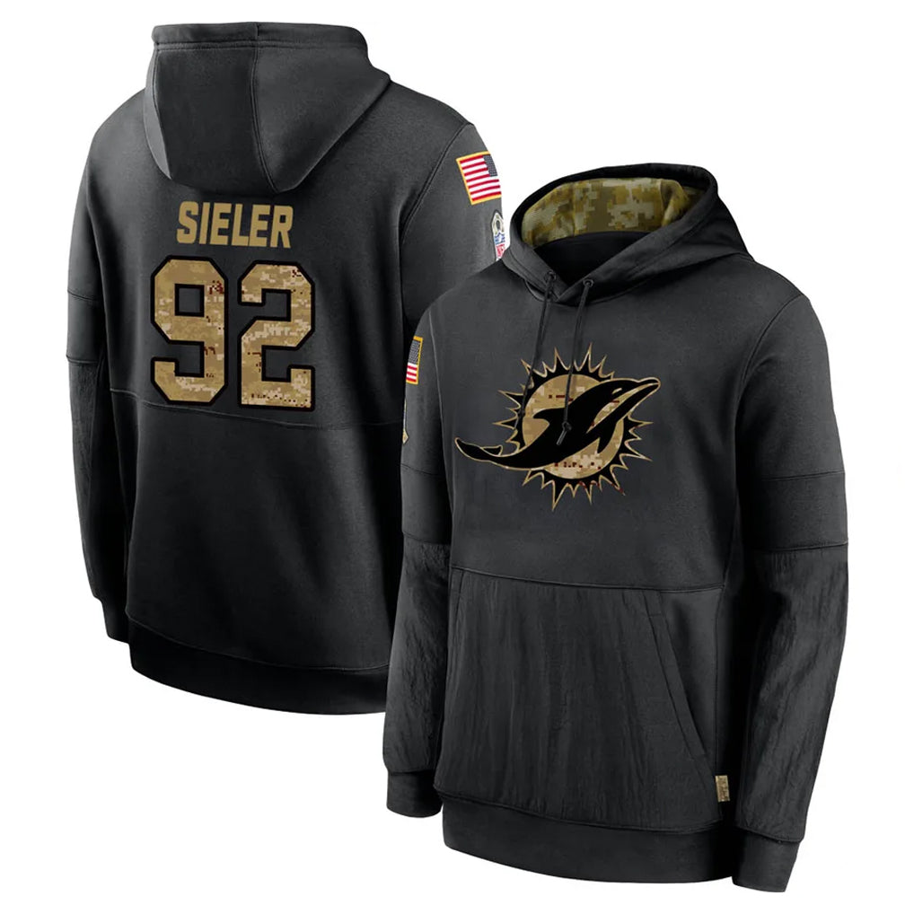 M.Dolphins #92 Zach Sieler Player Black Salute to Service Hoodies Limited Game BALCE Stitched Jerseys