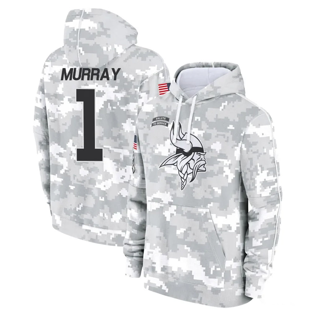 M.Vikings #1 Kyler Murray Player Arctic Camo Salute to Service Pullover Hoodies Limited Game BALCE Stitched Jerseys