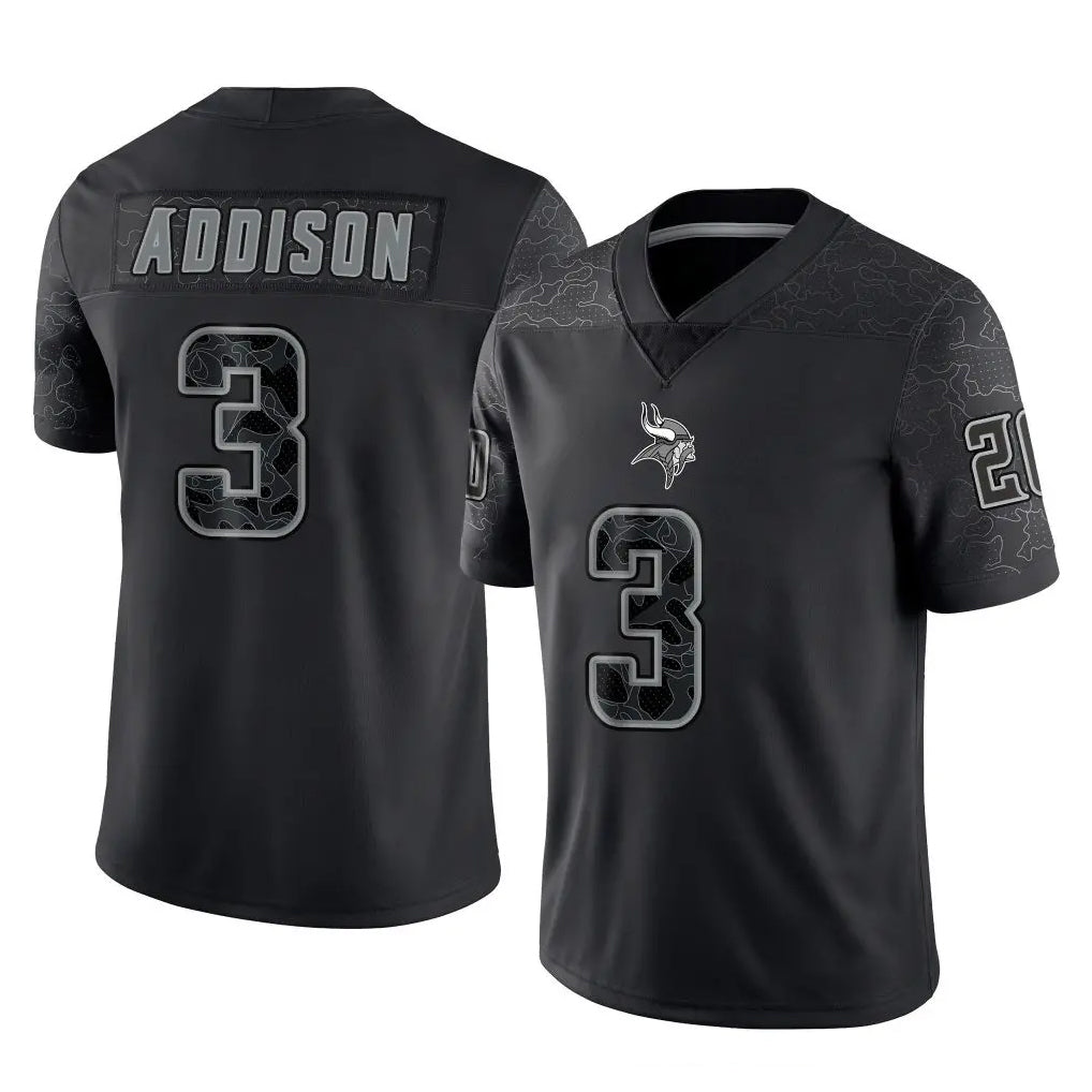 M.Vikings #3 Jordan Addison Player Black Reflective LImited Home Game BALCE Stitched Jerseys