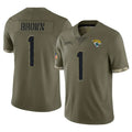 J.Jaguars #1 Montaric Brown Player Olive Salute To Service Limited BALCE Stitched Jerseys