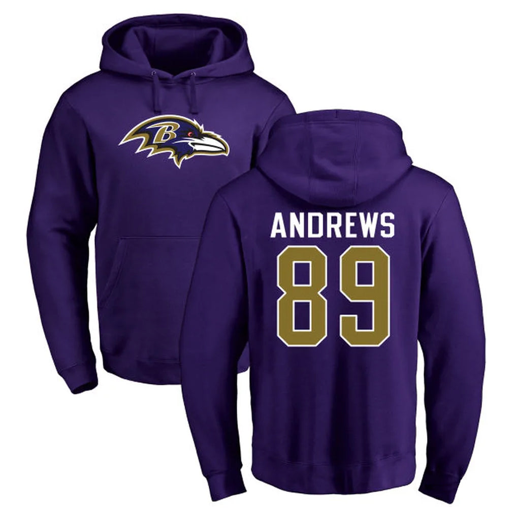 B.Ravens #89 Mark Andrews Player Purple Salute to Service Pullover Hoodie BALCE Stitched Jerseys