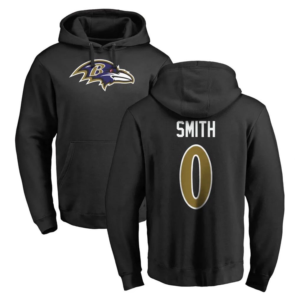 B.Ravens #0 Roquan Smith Player Black Pullover Hoodie BALCE Stitched Jerseys