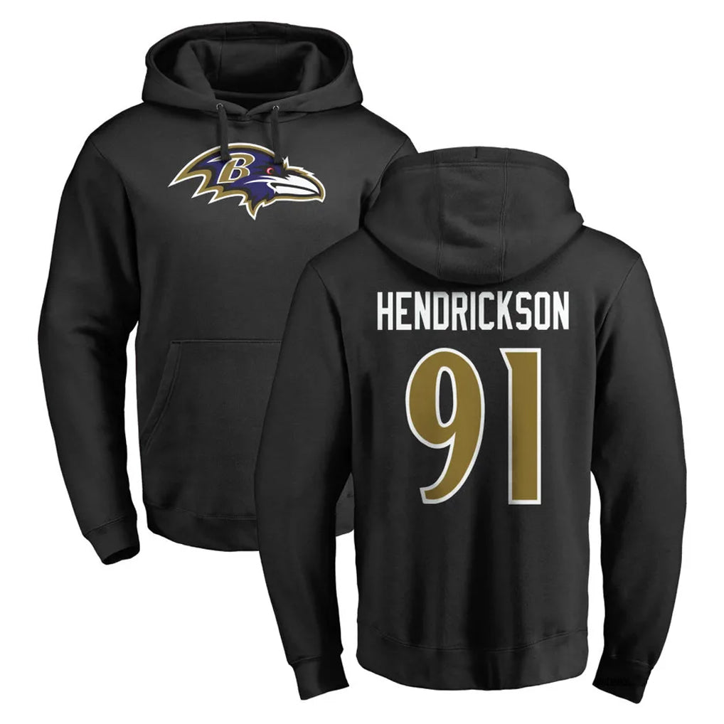 B.Ravens #91 Trey Hendrickson Player Black Pullover Hoodie BALCE Stitched Jerseys