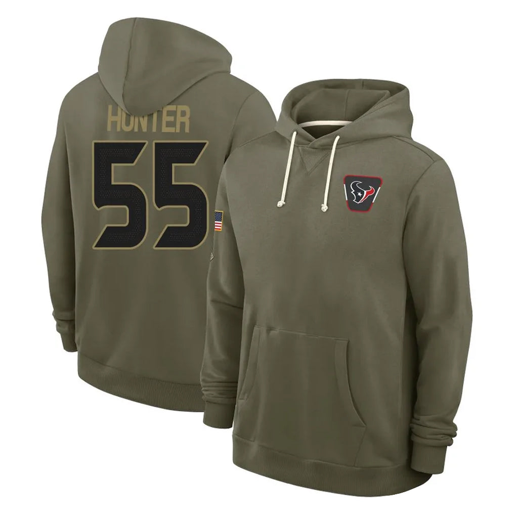 H.Texans #55 Danielle Hunter Player Olive Salute to Service Pullover Hoodies Limited BALCE Stitched Jerseys