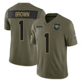 J.Jaguars #1 Montaric Brown Player Olive 2025 Salute To Service Limited Game BALCE Stitched Jerseys