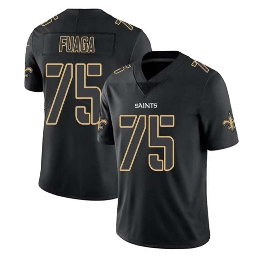 NO.Saints #75 Taliese Fuaga Player Black Impact Limited Home Game BALCE Stitched Jerseys