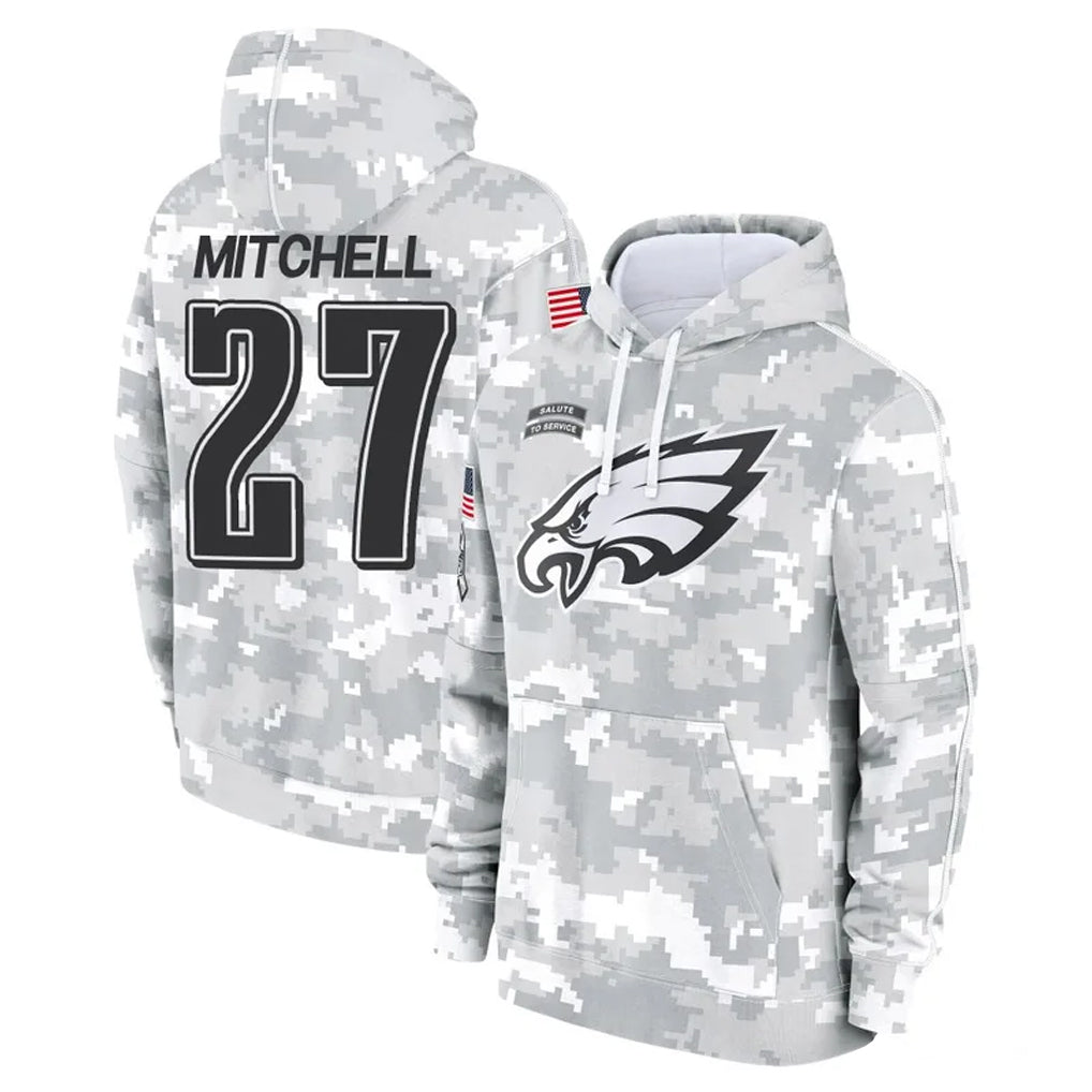P.Eagles #27 Quinyon Mitchell Player Arctic Camo Salute to Service Pullover Hoodies Limited Game BALCE Stitched Jerseys