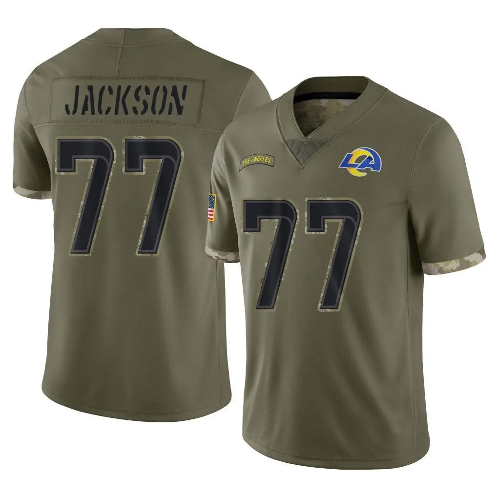 LA.Rams #77 Alaric Jackson Player Olive Salute To Service Limited BALCE Stitched Jerseys