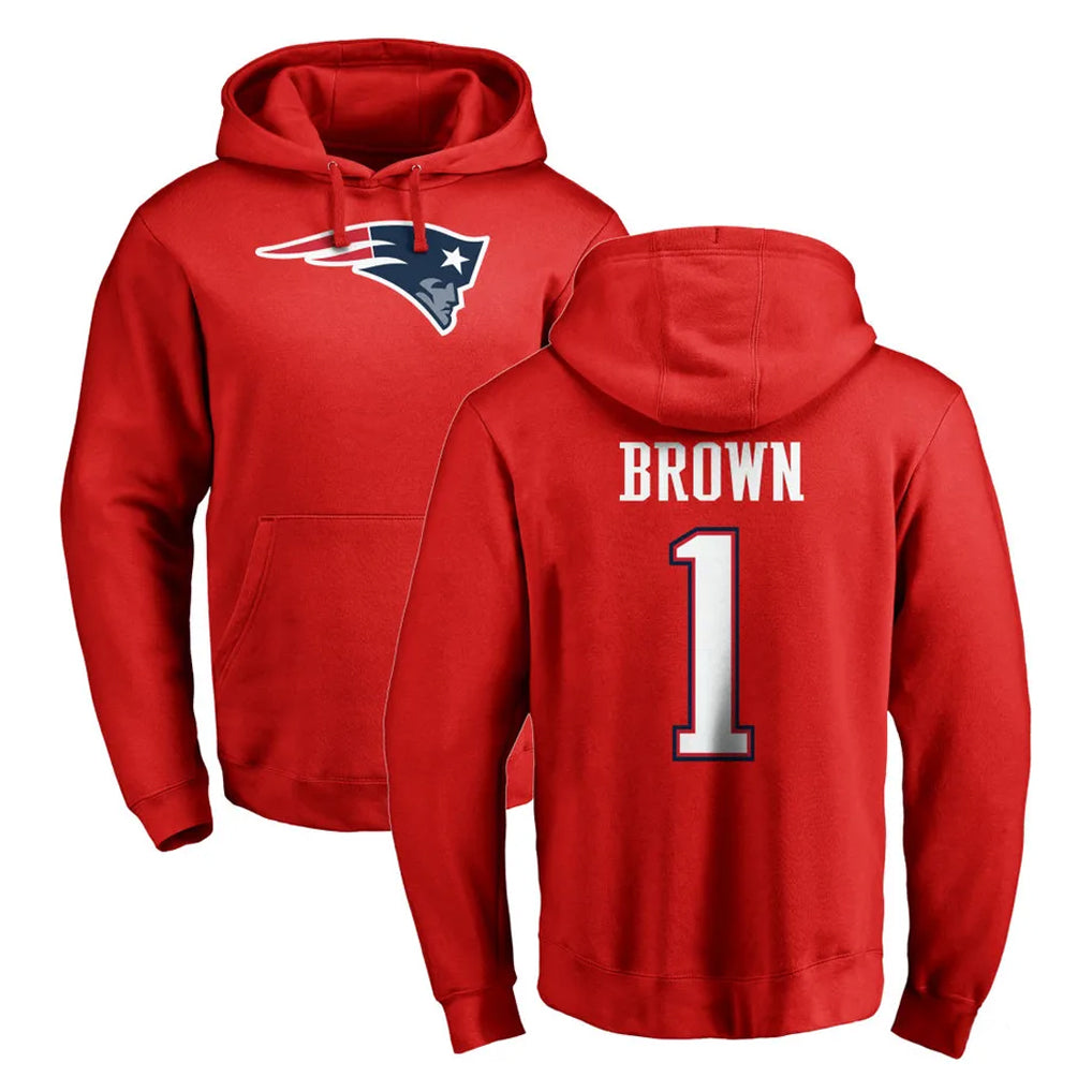 NE.Patriots #1 A.J. Brown Player Red LOGO Pullover Hoodies Home Game BALCE Stitched Jerseys