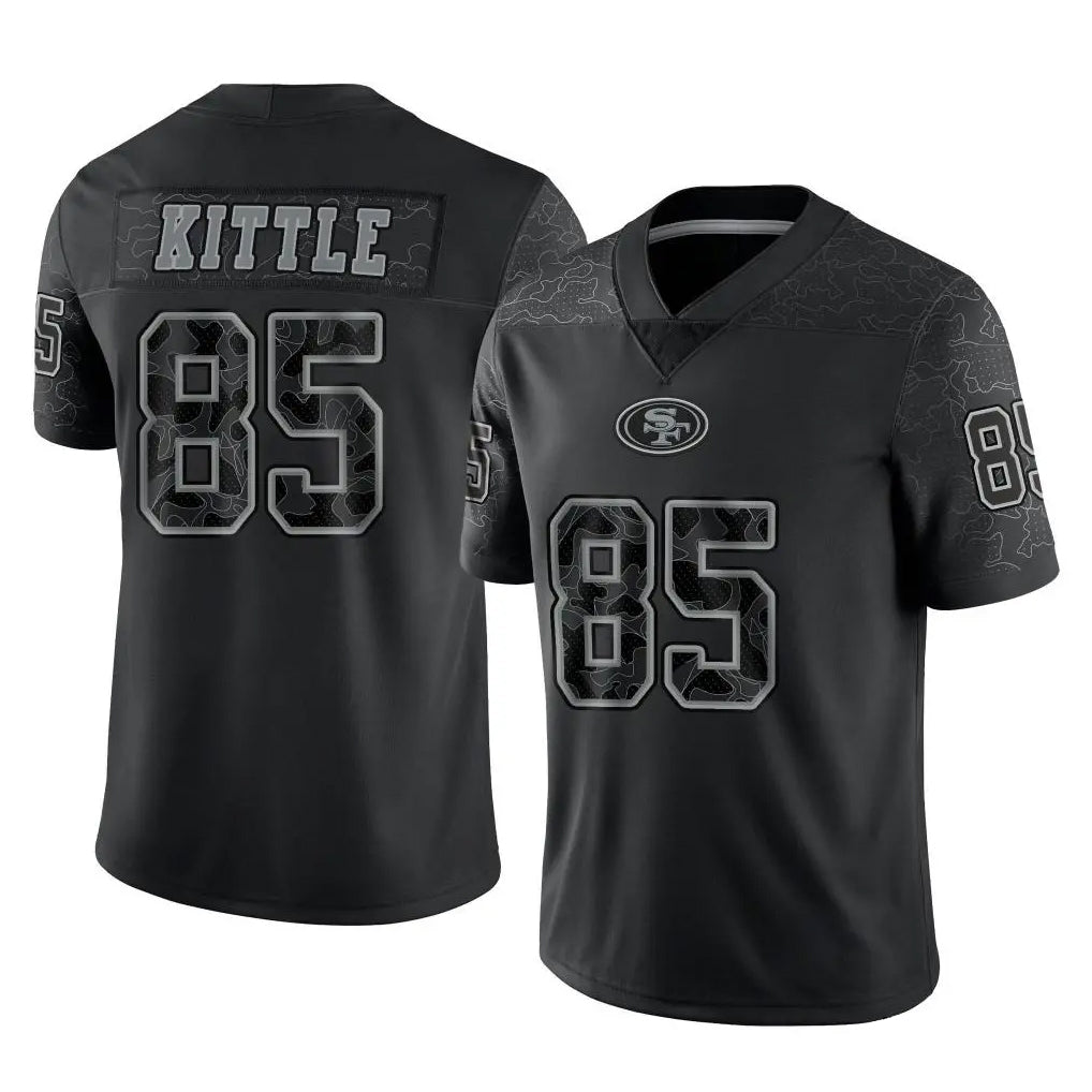 SF.49ers #85 George Kittle Player Black Limited Reflective Home Game BALCE Stitched Jerseys
