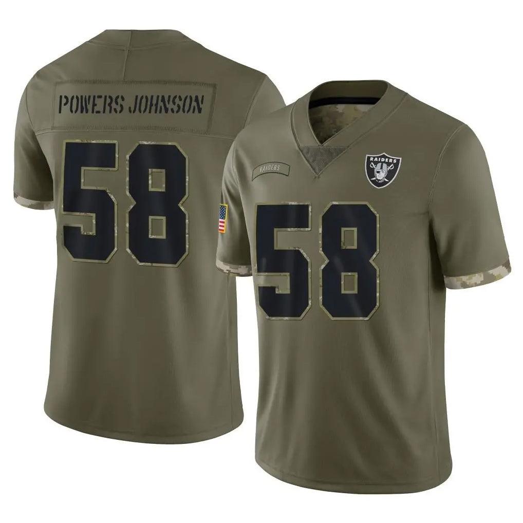 LV.Raiders #58 Jackson Powers-Johnson Player Olive Salute To Service Limited BALCE Stitched Jerseys