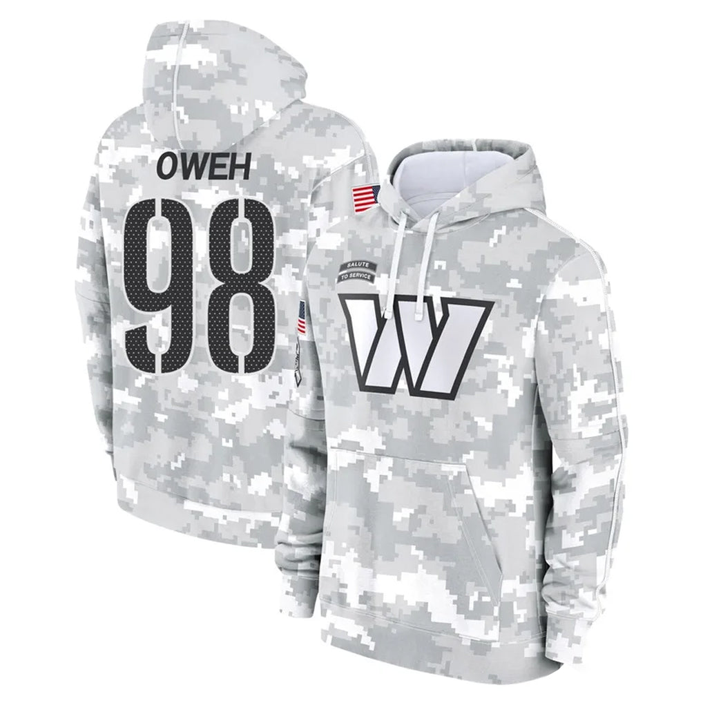 W.Commanders #98 Odafe Oweh Player Arctic Camo Limited Salute to Service Pullover Hoodies Game BALCE Stitched Jerseys
