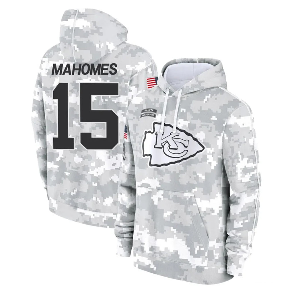 KC.Chiefs #15 Patrick Mahomes Player Arctic Camo Salute to Service Hoodies Limited Game BALCE Stitched Jerseys