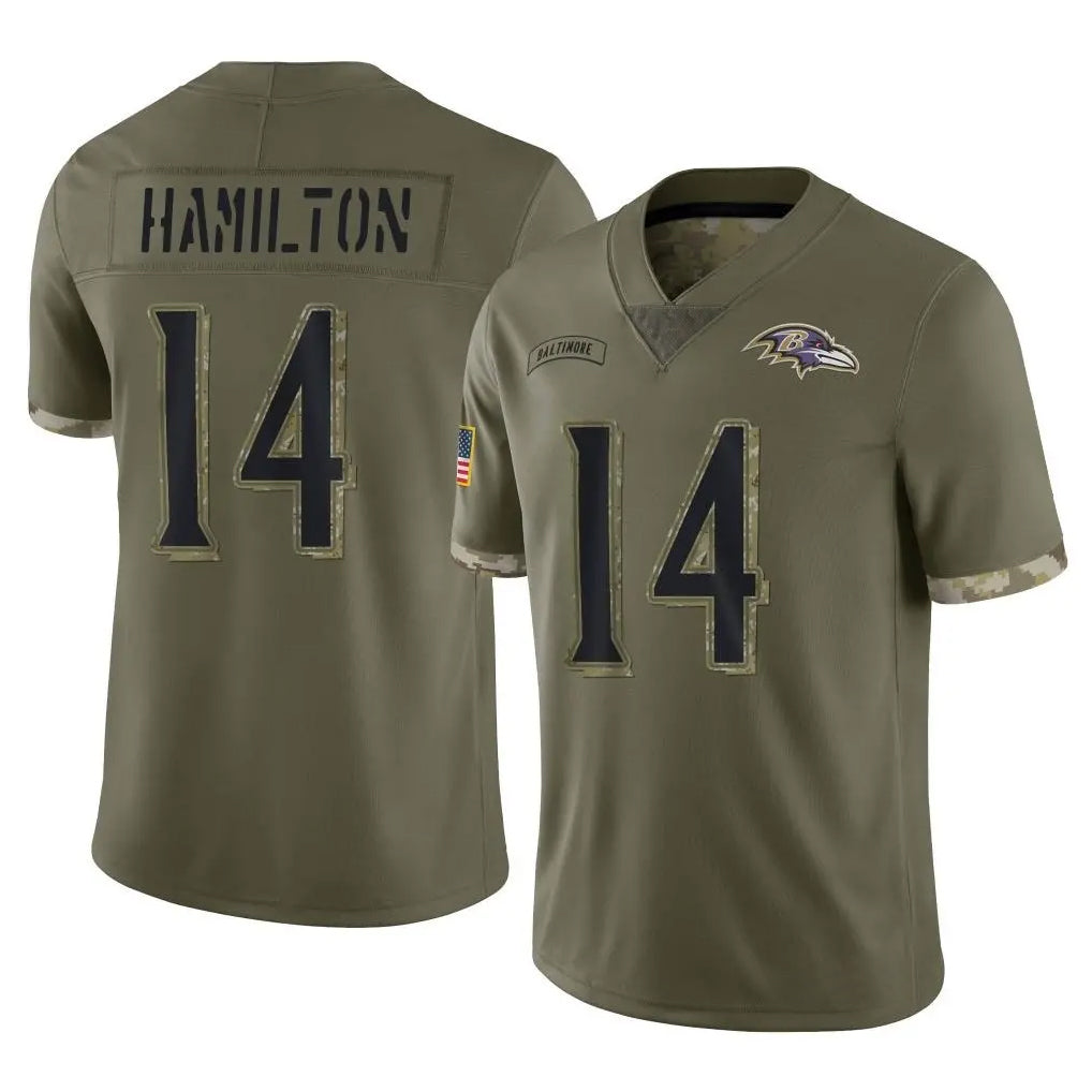B.Ravens #14 Kyle Hamilton Player Olive Salute To Service Game BALCE Stitched Jerseys