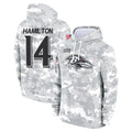 B.Ravens #14 Kyle Hamilton Player Arctic Camo Salute to Service Pullover Hoodie BALCE Stitched Jerseys