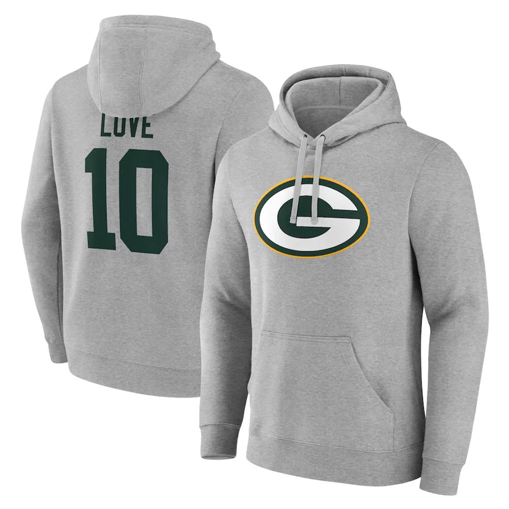 GB.Packers #10 Jordan Love Player Gray Pullover Hoodies Limited BALCE Stitched Jerseys