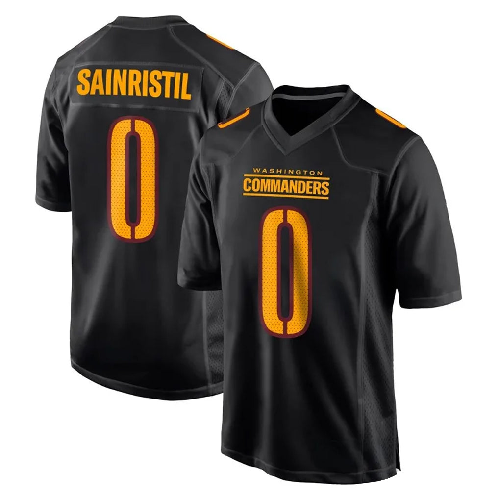 W.Commanders #0 Mike Sainristil Player Black Carbon Fashion Home Game BALCE Stitched Jerseys