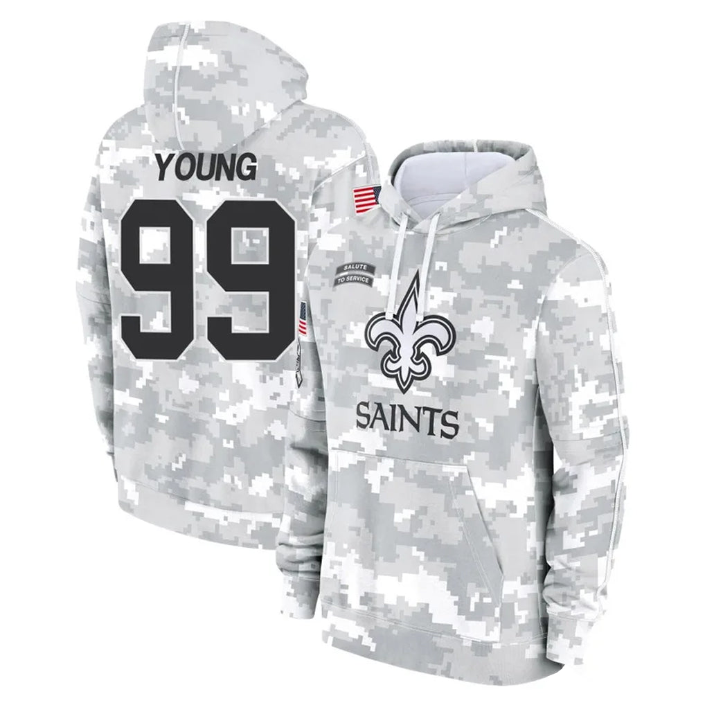 NO.Saints #99 Chase Young Player Arctic Camo Salute to Service Pullover Hoodies Limited Game BALCE Stitched Jerseys