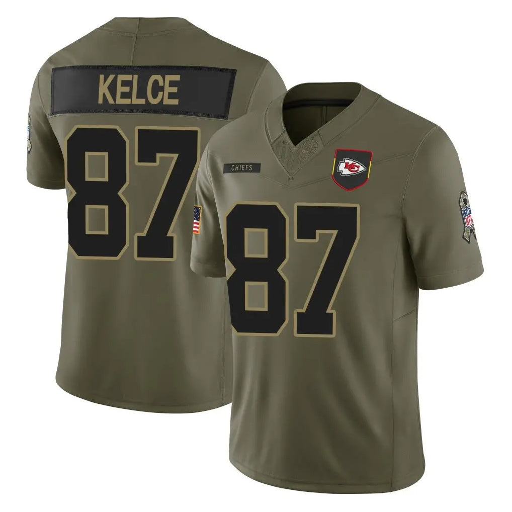 KC.Chiefs #87 Travis Kelce Player Olive 2025 Salute To Service Limited Game BALCE Stitched Jerseys
