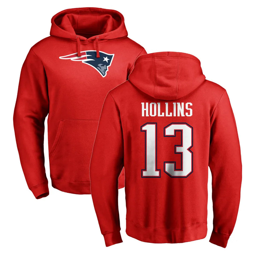 NE.Patriots #13 Mack Hollins Player Red LOGO Pullover Hoodies Home Game BALCE Stitched Jerseys