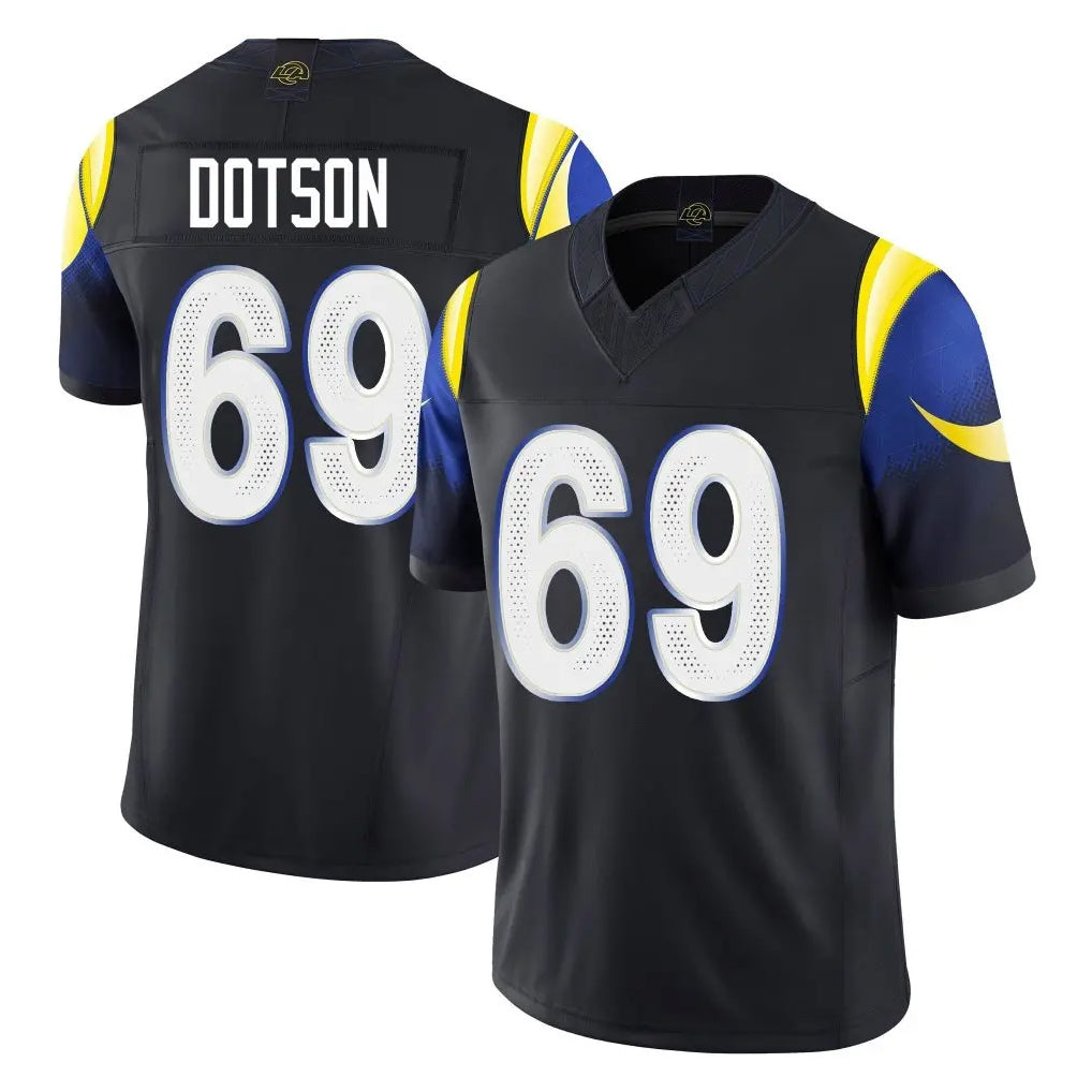 LA.Rams #69 Kevin Dotson Player Black Midnight Rivalries Collection Limited Home Game BALCE Stitched Jerseys