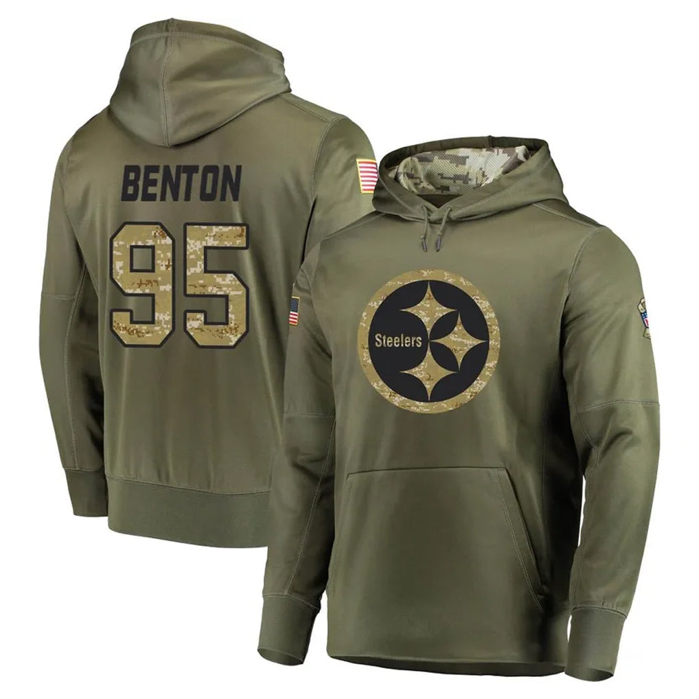 P.Steelers #95 Keeanu Benton Player Olive Salute to Service Pullover Hoodie Home Game BALCE Stitched Jerseys