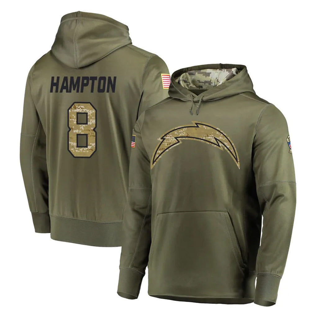 LA.Chargers #8 Omarion Hampton Player Olive Salute to Service Pullover Hoodies Home Game BALCE Stitched Jerseys