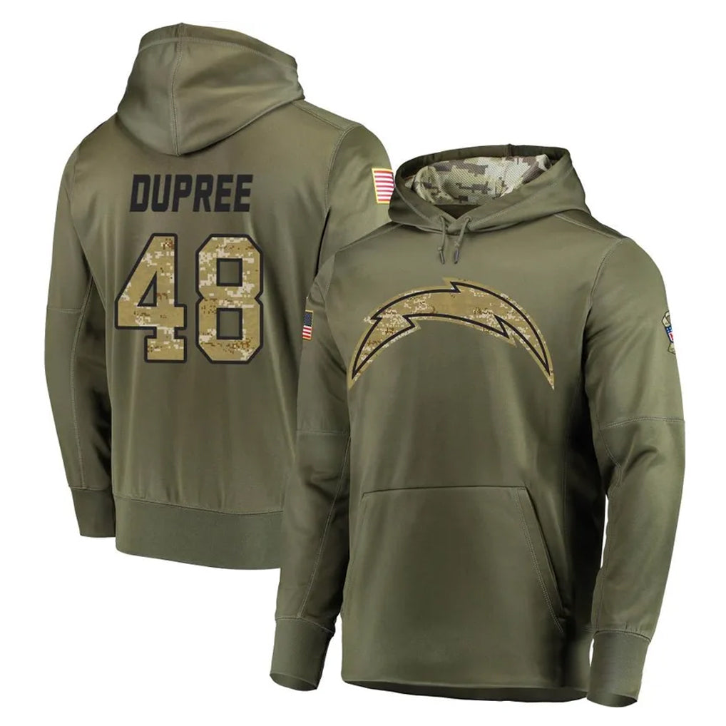 LA.Chargers #48 Bud Dupree Player Olive Salute to Service Pullover Hoodies Home Game BALCE Stitched Jerseys
