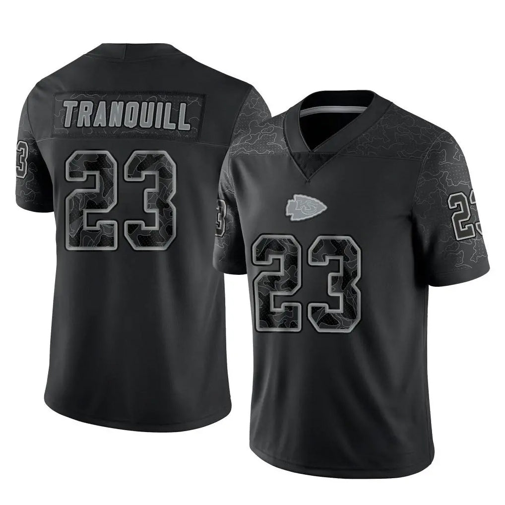 KC.Chiefs #23 Drue Tranquill Player Black Limited Reflective Game BALCE Stitched Jerseys