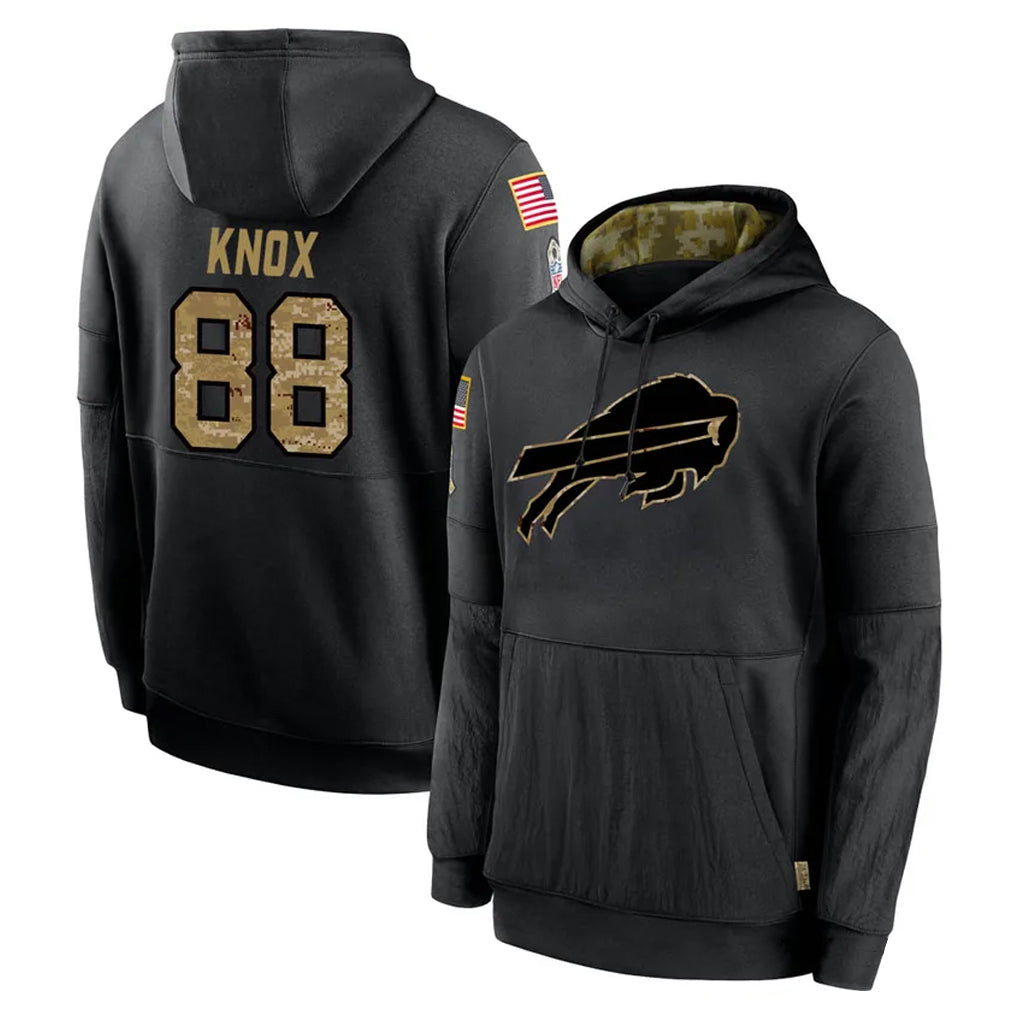 B.Bills #88 Dawson Knox Player Black Salute to Service Hoodies Hame BALCE Stitched Jerseys