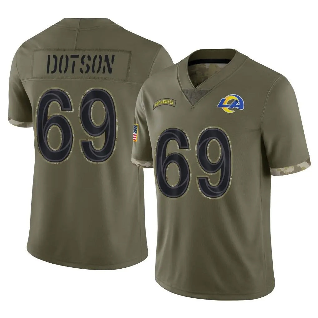 LA.Rams #69 Kevin Dotson Player Olive Salute To Service Limited BALCE Stitched Jerseys