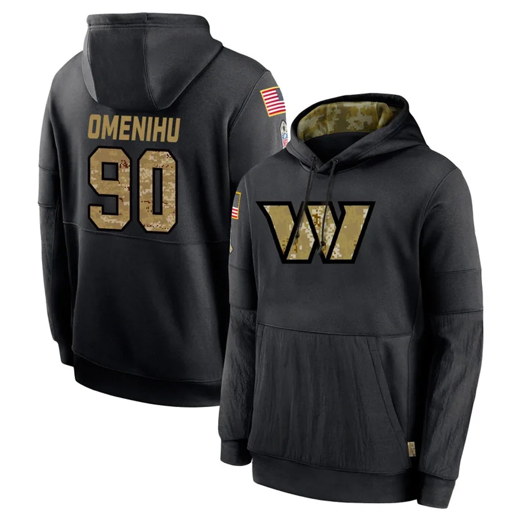 W.Commanders #90 Charles Omenihu Player Black Salute to Service Performance Pullover Hoodies Home Game BALCE Stitched Jerseys