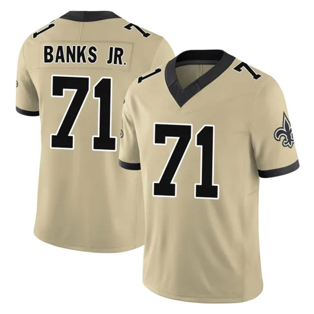 NO.Saints #71 Kelvin Banks Jr. Player Gold Limited Vapor F.U.S.E. Home Game BALCE Stitched Jerseys