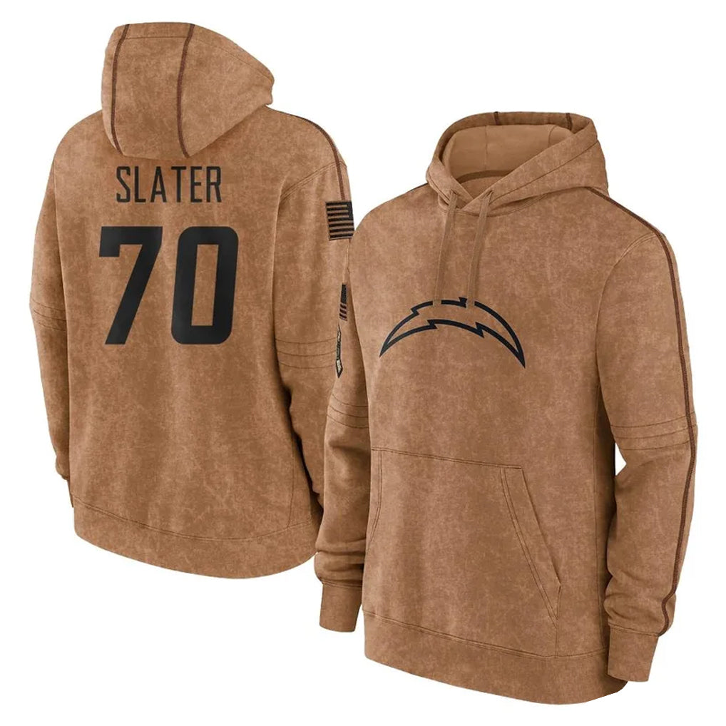 LA.Chargers #70 Rashawn Slater Player Brown Salute to Service Hoodies Limited Game BALCE Stitched Jerseys