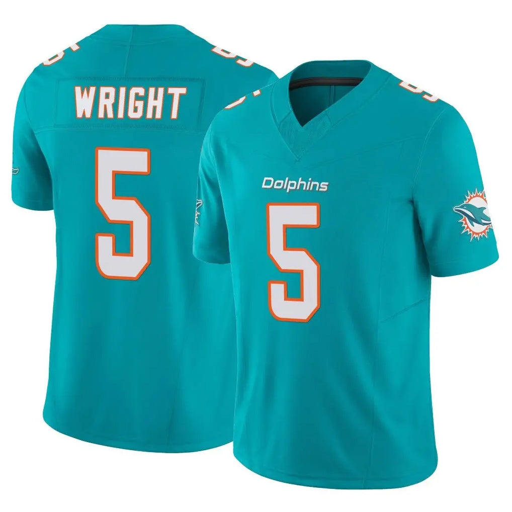 M.Dolphins #5 Jaylen Wright Player Aqua Limited Vapor F.U.S.E. Home Game BALCE Stitched Jerseys