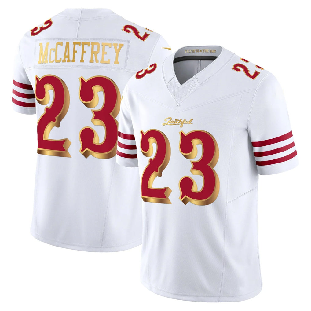 SF.49ers #23 Christian McCaffrey Player White 2025 Rivalries Collection Game Limited BALCE Stitched Jerseys