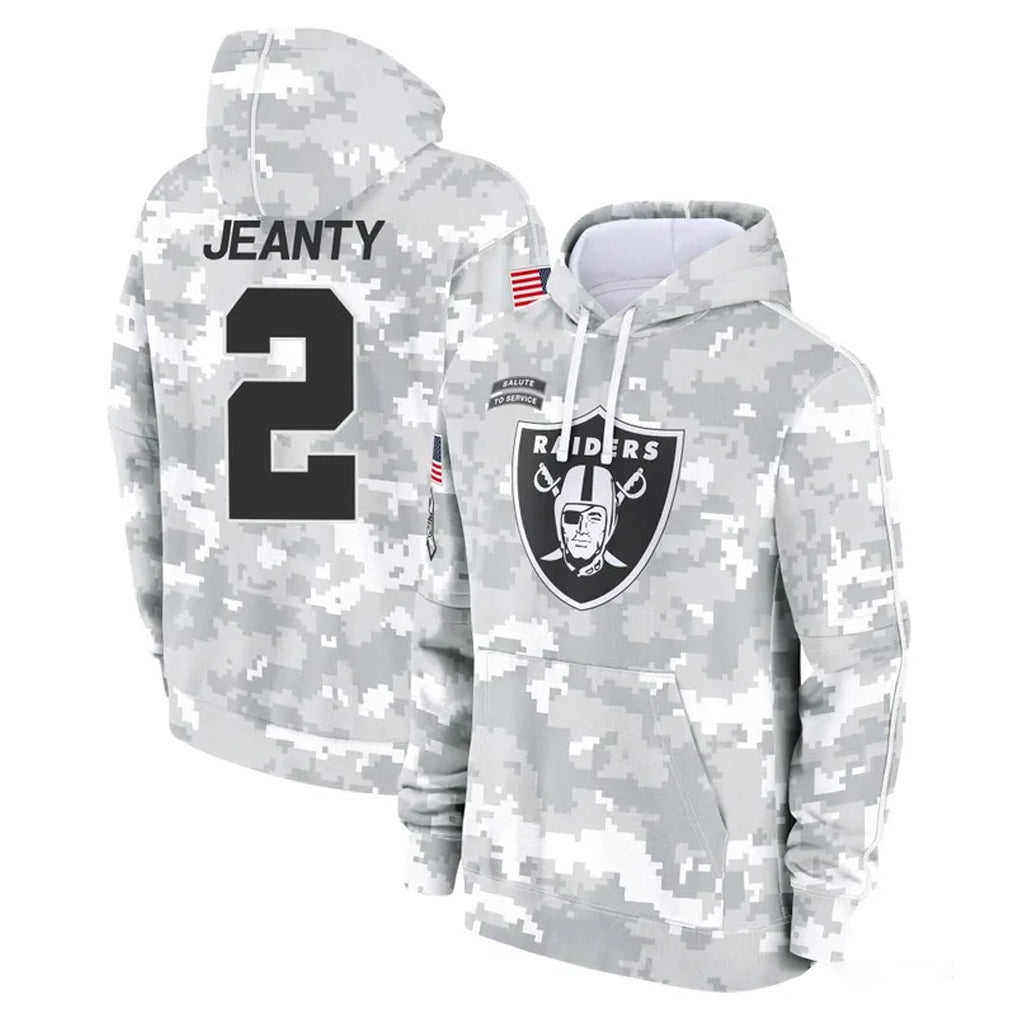 LV.Raiders #2 Ashton Jeanty Player Arctic Camo Salute to Service Hoodies Limited Game BALCE Stitched Jerseys