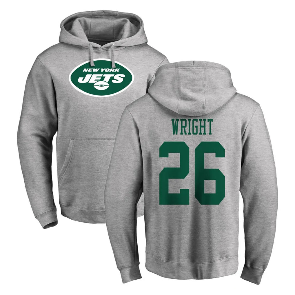NY.Jets #26 Nahshon Wright Player Gray LOGO Pullover Hoodies Limited Game BALCE Stitched Jerseys