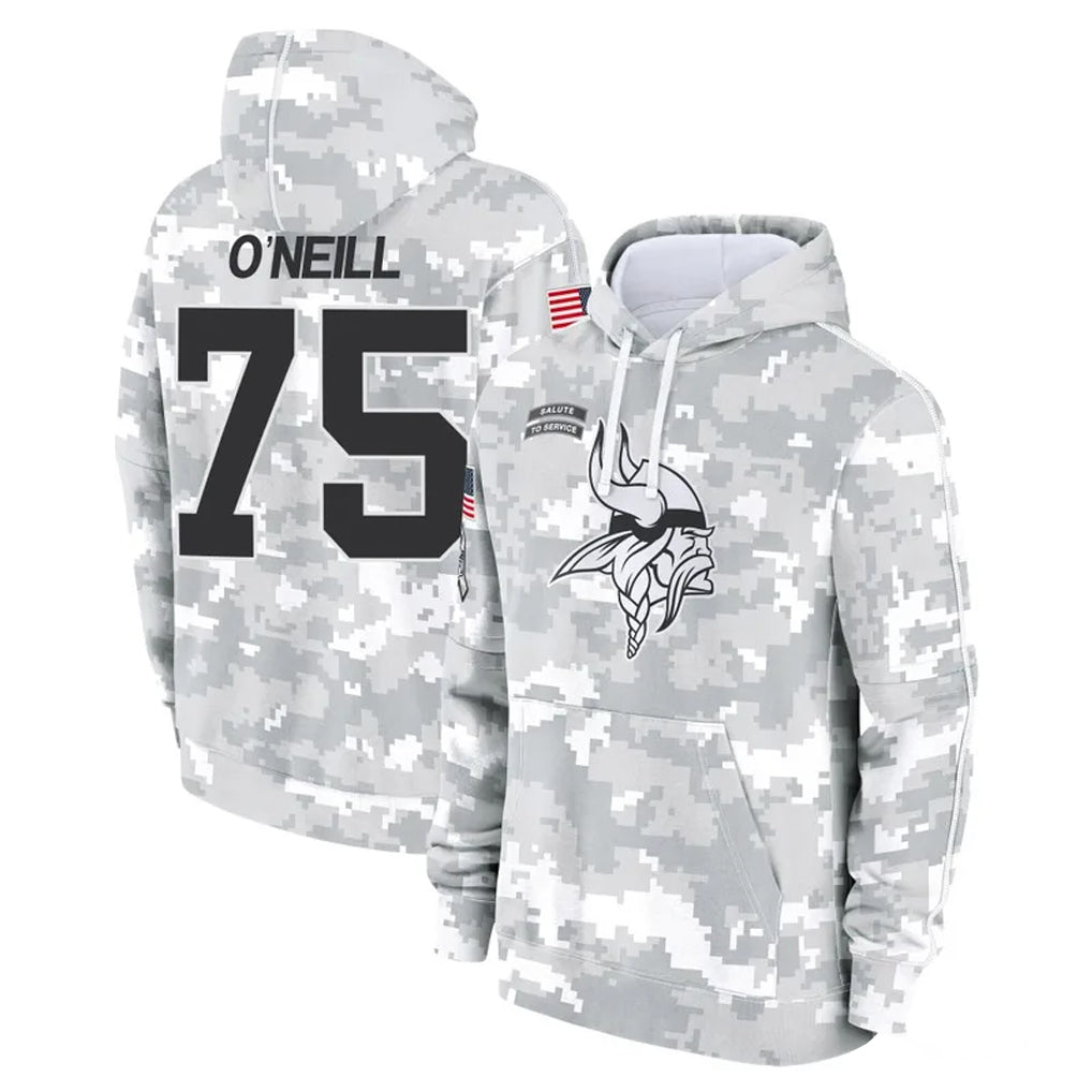 M.Vikings #75 Brian O'Neill Player Arctic Camo Salute to Service Pullover Hoodies Limited Game BALCE Stitched Jerseys
