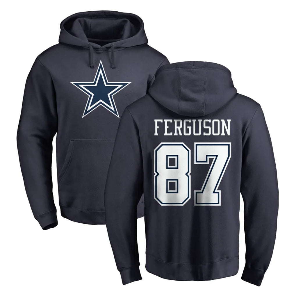 D.Cowboys #87 Jake Ferguson Player Navy Pullover Hoodies Limited BALCE Stitched Jerseys