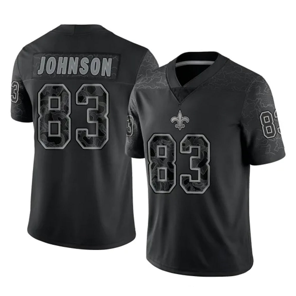 NO.Saints #83 Juwan Johnson Player Black Limited Reflective Home Game BALCE Stitched Jerseys