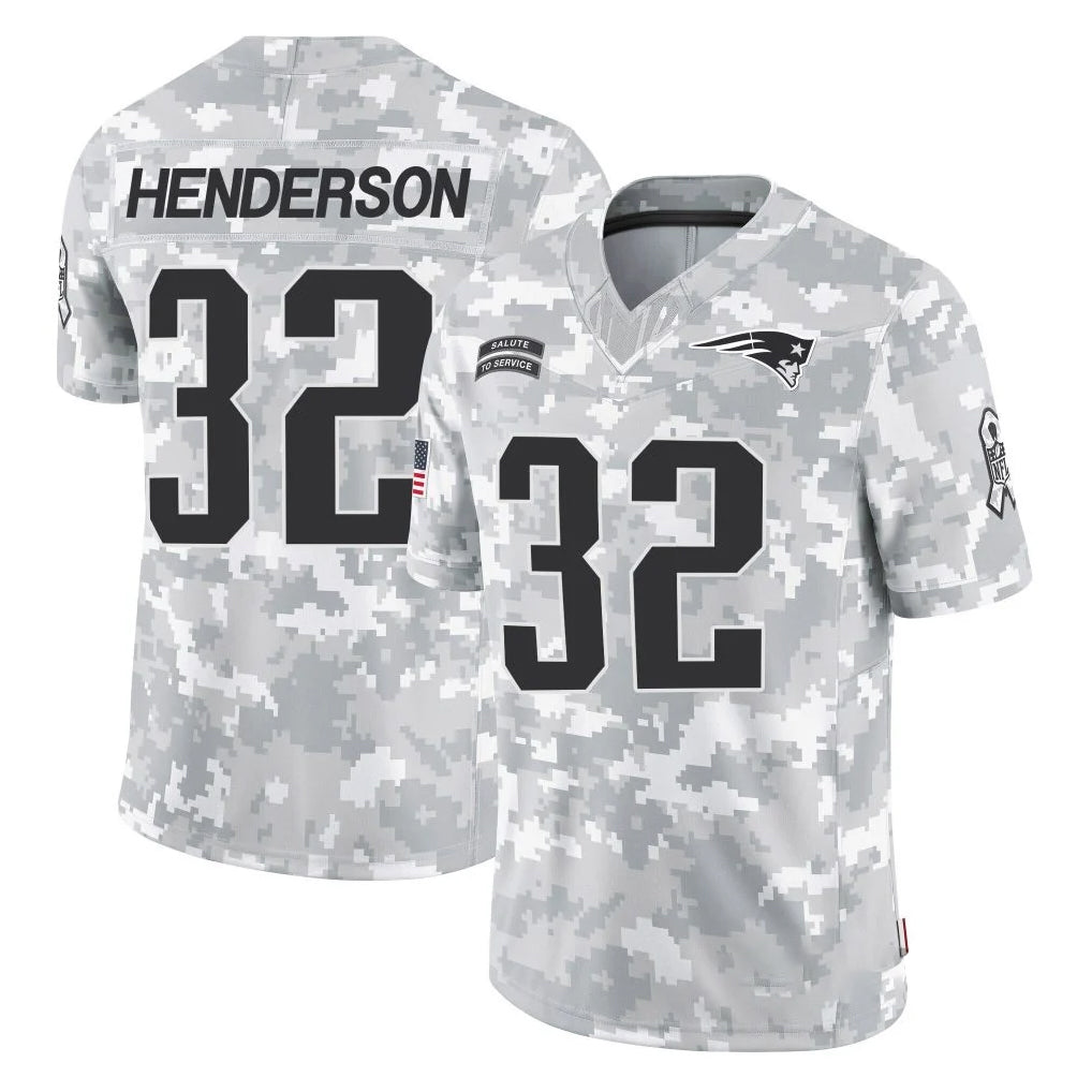 NE.Patriots #32 TreVeyon Henderson Player Arctic Camo Salute To Service Limited Game BALCE Stitched Jerseys