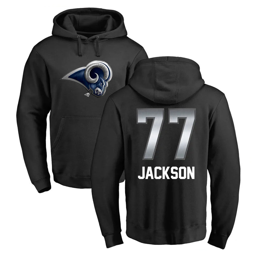 LA.Rams #77 Alaric Jackson Player Black Pullover Hoodie Limited Game BALCE Stitched Jerseys
