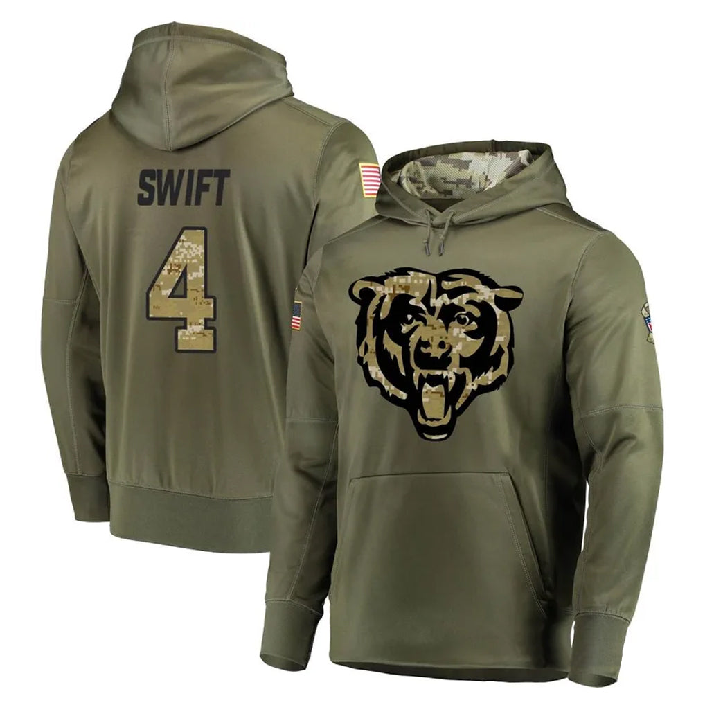 C.Bears #4 D'Andre Swift Player Olive Salute to Service Pullover Hoodies Home Game BALCE Stitched Jerseys