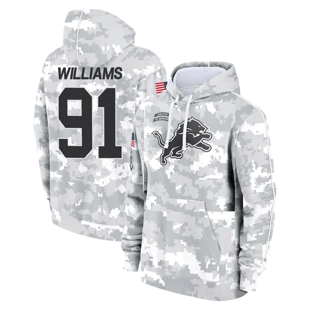 D.Lions #91 Tyleik Williams Player Arctic Camo Salute to Service Hoodies Limited Game BALCE Stitched Jerseys