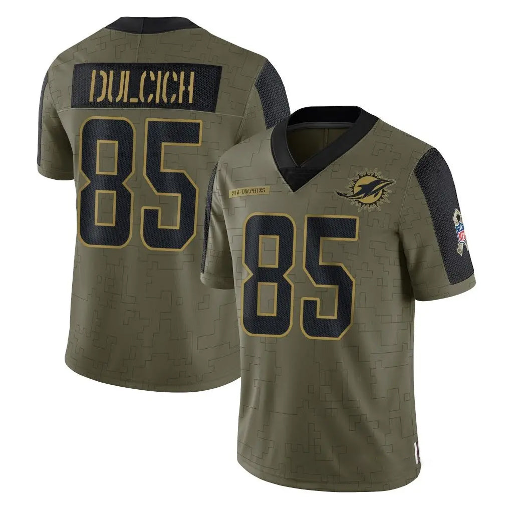 M.Dolphins #85 Greg Dulcich Player Olive Salute To Service Limited Game BALCE Stitched Jerseys