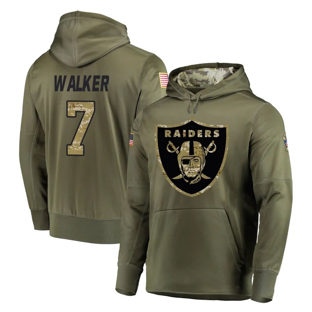 LV.Raiders #7 Quay Walker Player Olive Salute to Service Pullover Hoodies Home Game BALCE Stitched Jerseys